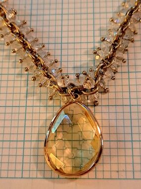 Dana Kellin Gold-Tone Necklace with Yellow Teardrop Pendant And Crystal Beads
